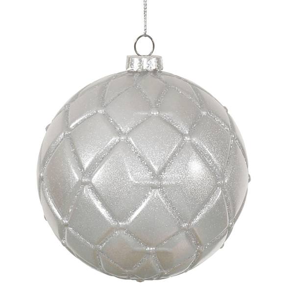 4" Silver Candy Glitter Net Ball Ornament (6 pack)