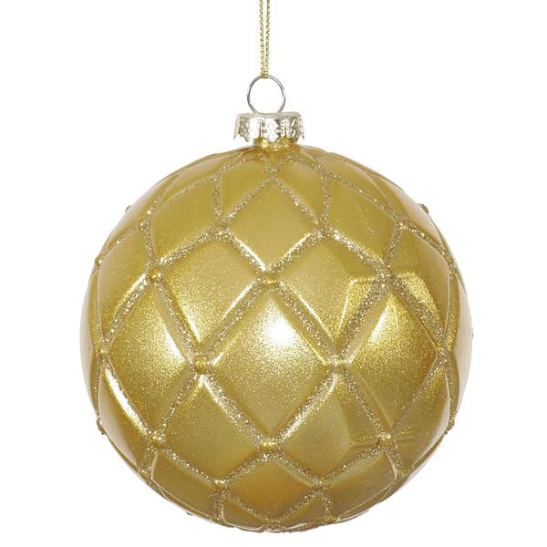 4" Gold Candy Glitter Net Ball Ornament (6 pack)