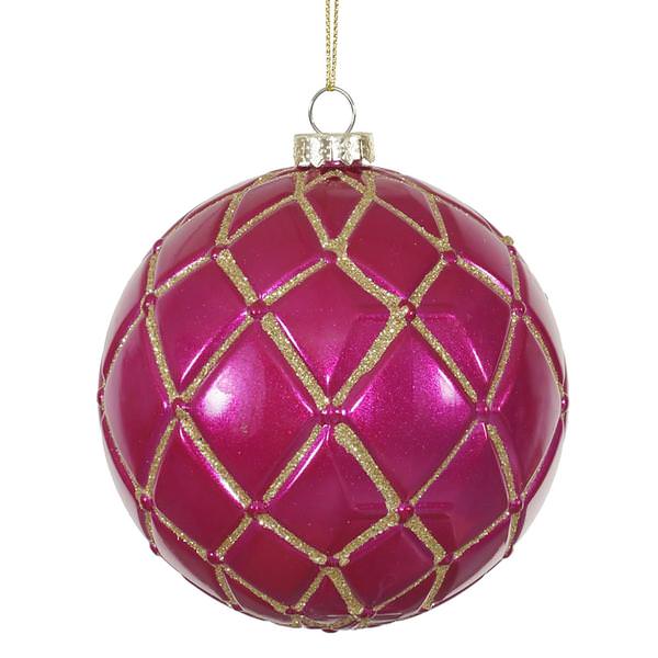 4" Cerise Candy Glitter Net Ball Ornament (6 pack)