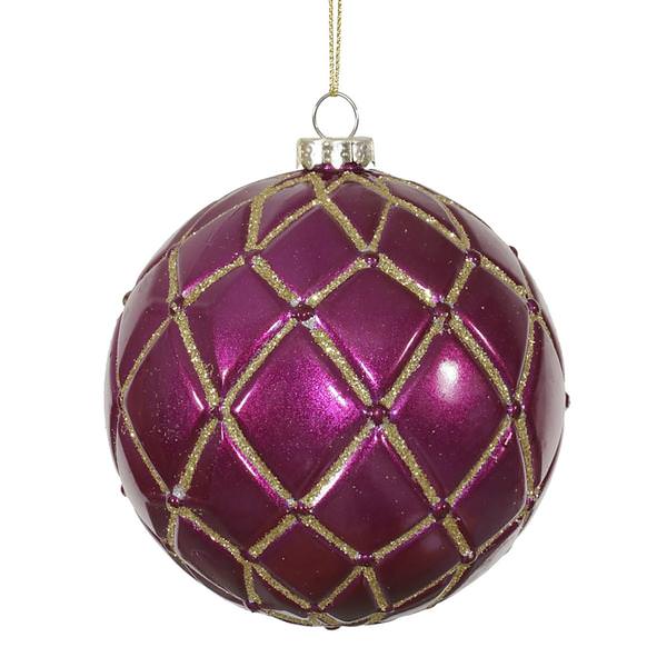 4" Magenta Candy Glitter Net Ball Ornament (6 pack)