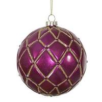 Vickerman 4" Magenta Candy Glitter Net Ball Ornament (6 pack)