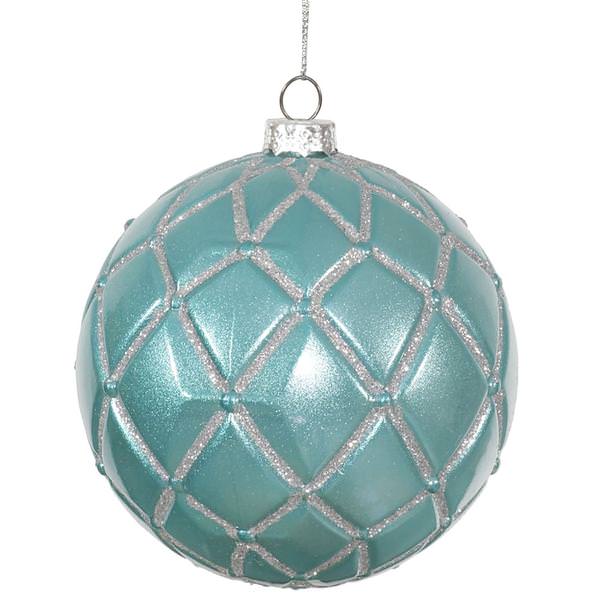 4" Teal Candy Glitter Net Ball Ornament (6 pack)
