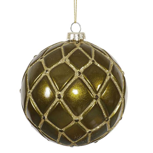 4" Dark Olive Candy Glitter Net Ball Ornament (6 pack)