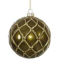 Vickerman 4" Dark Olive Candy Glitter Net Ball Ornament (6 pack)