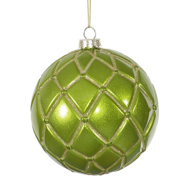 4" Lime Candy Glitter Net Ball Ornament (6 pack)