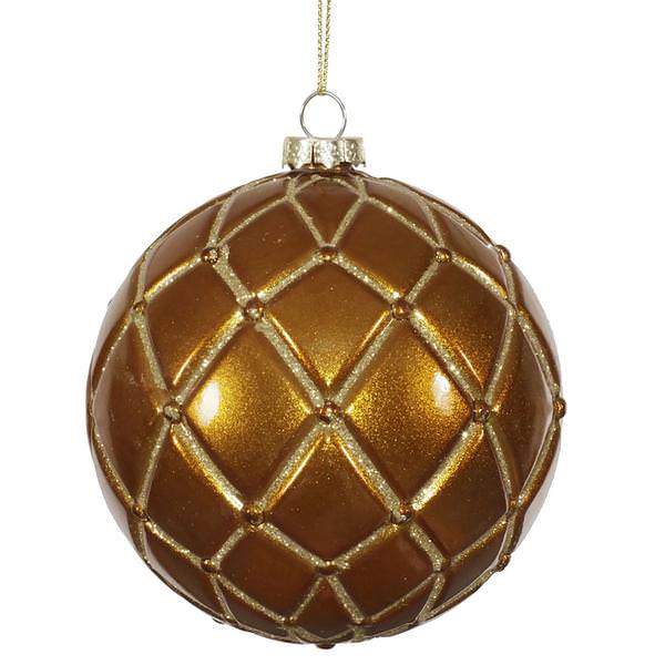 4" Antique Gold Candy Glitter Net Ball Ornament (6 pack)