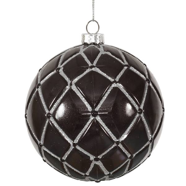 4" Black Candy Glitter Net Ball Ornament (6 pack)