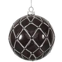 Vickerman 4" Black Candy Glitter Net Ball Ornament (6 pack)