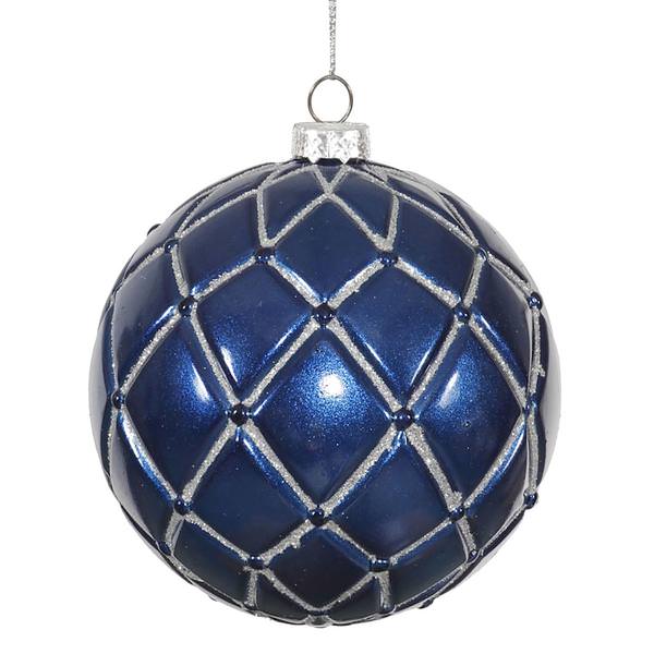 4" Sea Blue Candy Glitter Net Ball Ornament (6 pack)