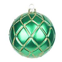 Vickerman 4" Emerald Candy Glitter Net Ball Ornaments (6 pack)