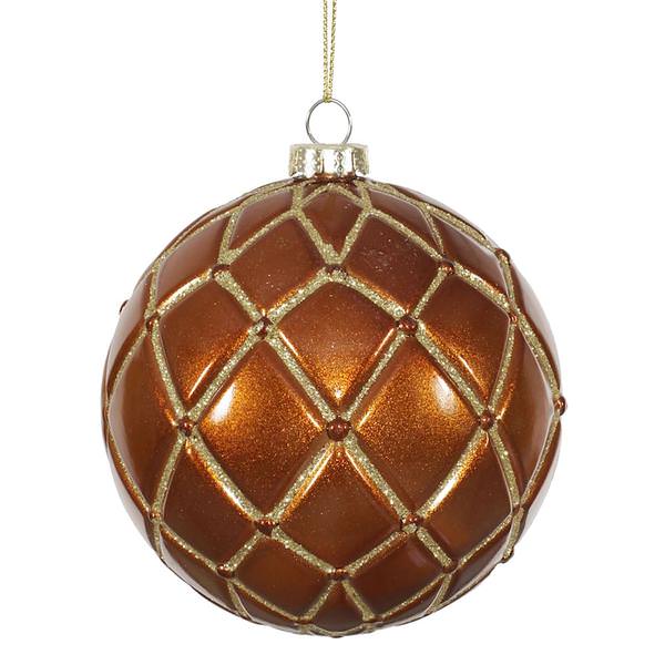 4" Copper Candy Glitter Net Ball Ornament (6 pack)