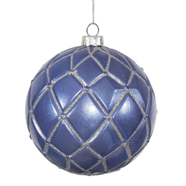 4" Periwinkle Candy Glitter Net Ball Ornament (6 pack)