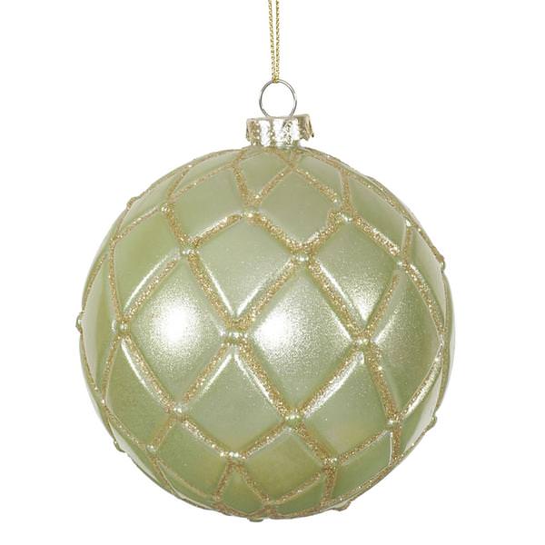4" Celadon Candy Glitter Net Ball Ornament (6 pack)