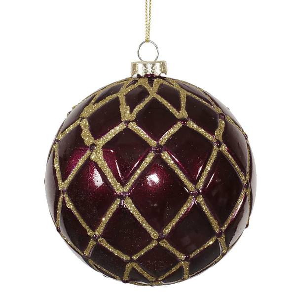 4" Eggplant Candy Glitter Net Ball Ornaments (6 pack)