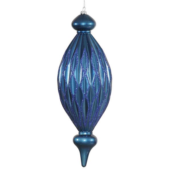 12" Blue Candy Glitter Diamond Finial Ornament