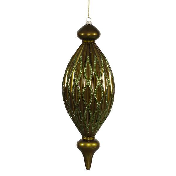 12" Dark Olive Candy Glitter Diamond Finial Ornament