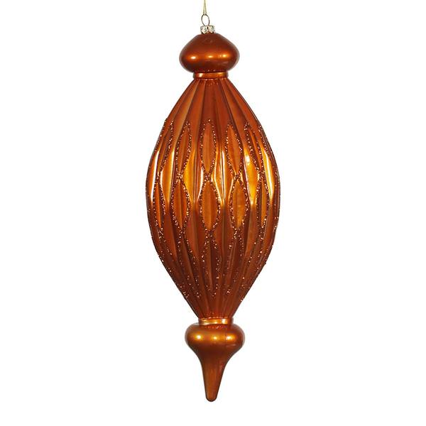 12" Burnished Orange Candy Glitter Diamond Finial Ornament