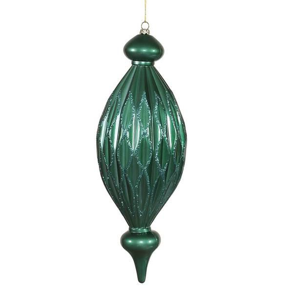 12" Candy Apple Emerald Green W/Teal Green Glitter Diamond Finial Ornament