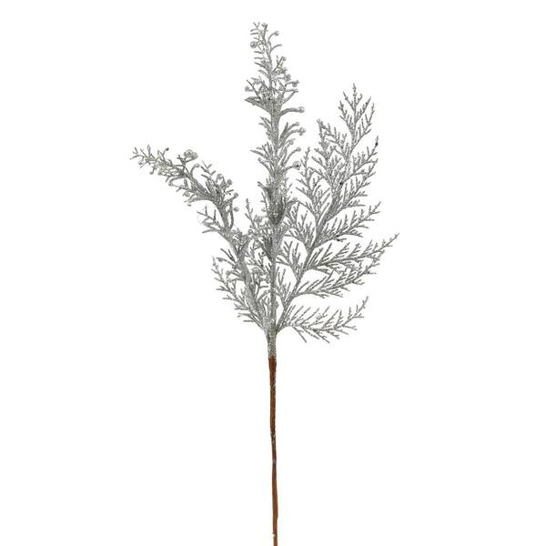 18" Silver Glitter Cedar Pine Spray