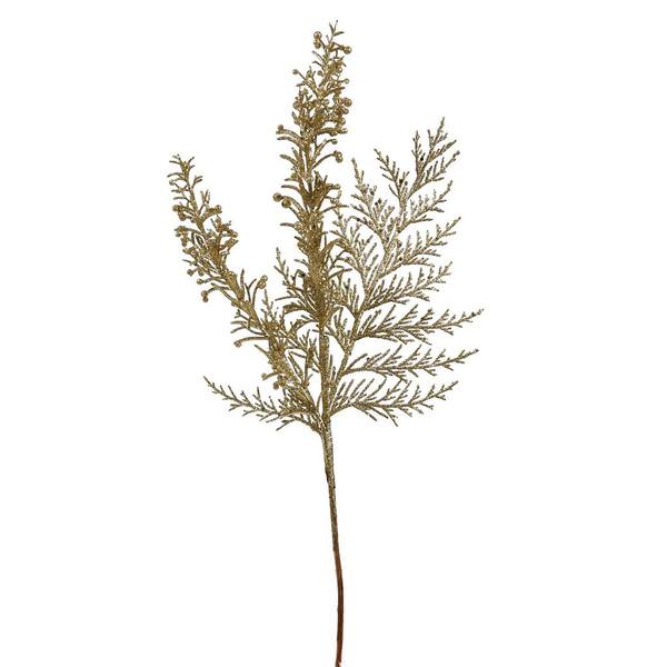 18" Gold Glitter Cedar Pine Spray