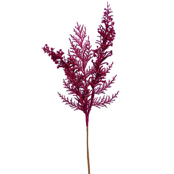 18" Cerise Glitter Cedar Pine Spray