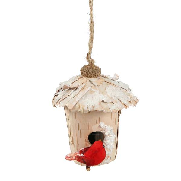4" Snow Birch Bird House Ornament