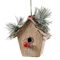 Vickerman 7" Birch Bird House Icy Pine Berries Ornament