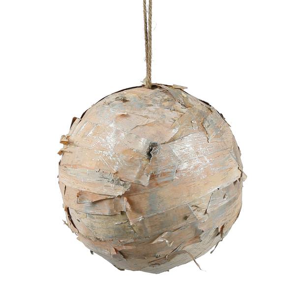 6" Silver Birch Ball Ornament with Hanger