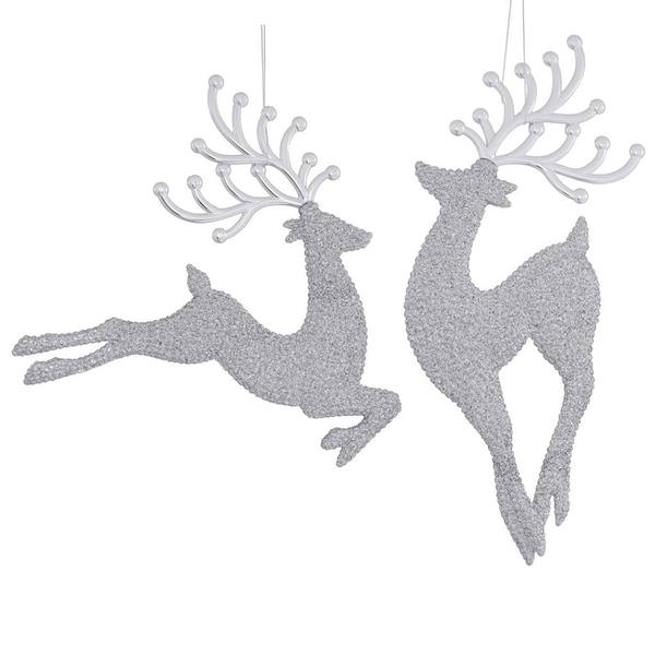 8" Silver Glitter Deer Ornament (2 pack)