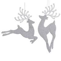 Vickerman 8" Silver Glitter Deer Ornament (2 pack)