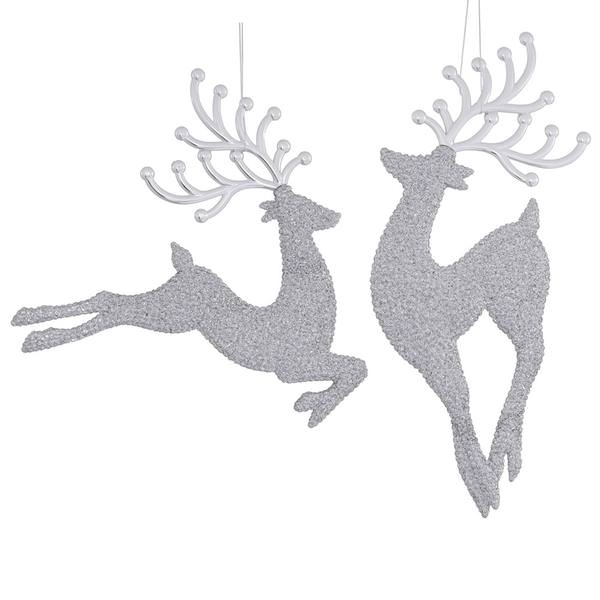 12" Silver Glitter Deer Ornament (2 pack)