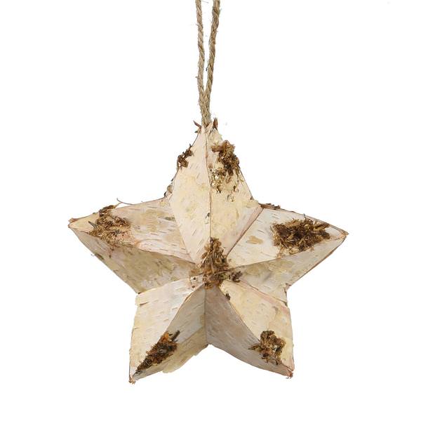 5.5" Birch Bark Star Ornament with Moss