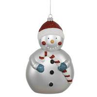 Vickerman 7.9" Silver Matte Glitter Snowman With Candy Cane Ornament