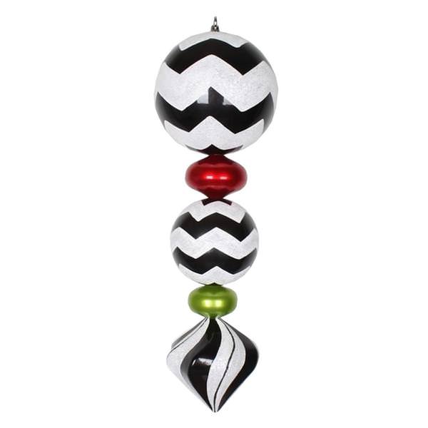 24" Black / White / Red / Lime Chevron Finial Ornament