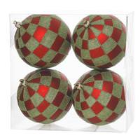 Vickerman 4" Red / Lime Checkered Matte Glitter Ball Ornament (4 pack)