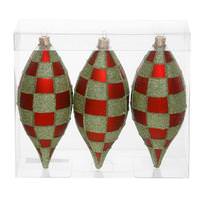 Vickerman 4.7" Red / Lime Checkered Matte Glitter Drop Ornament (3 pack)