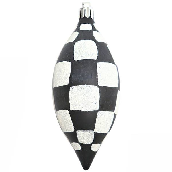 4.7" Black / White Checkered Matte Glitter Drop Ornament (3 pack)