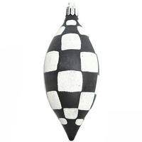 Vickerman 4.7" Black / White Checkered Matte Glitter Drop Ornament (3 pack)