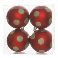 Vickerman 4" Red / Lime Polka Dot Matte Glitter Ball Ornament (4 pack)