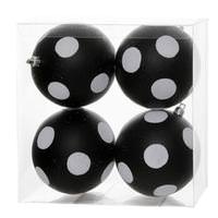 Vickerman 4" Black / White Polka Dot Matte Glitter Ball Ornament (4 pack)