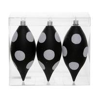 Vickerman 4.7" Black / White Polka Dot Glitter Drop Ornament (3 pack)