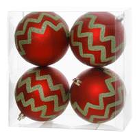Vickerman 4" Red / Lime Matte Glitter Chevron Ball Ornament (4 pack)