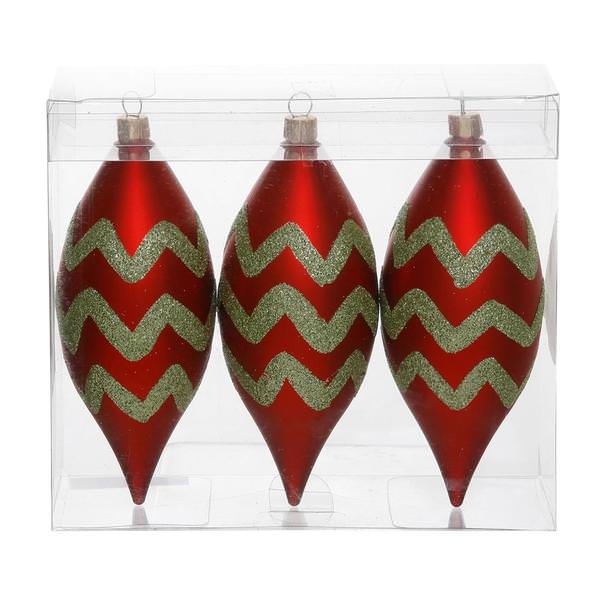 4.7" Red / Lime Chevron Glitter Drop Ornament (3 pack)