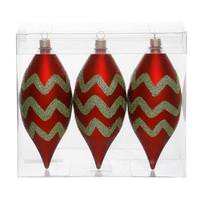 Vickerman 4.7" Red / Lime Chevron Glitter Drop Ornament (3 pack)