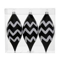 Vickerman 4.7" Black / White Chevron Glitter Drop Ornament (3 pack)