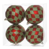 Vickerman 4" Red / Lime Diamond Glitter Ball Ornament (4 pack)