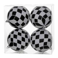 Vickerman 4" Black / White Diamond Glitter Ball Ornament (4 pack)