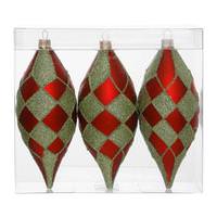 Vickerman 4.7" Red / Lime Diamond Matte Glitter Drop Ornament (3 pack)