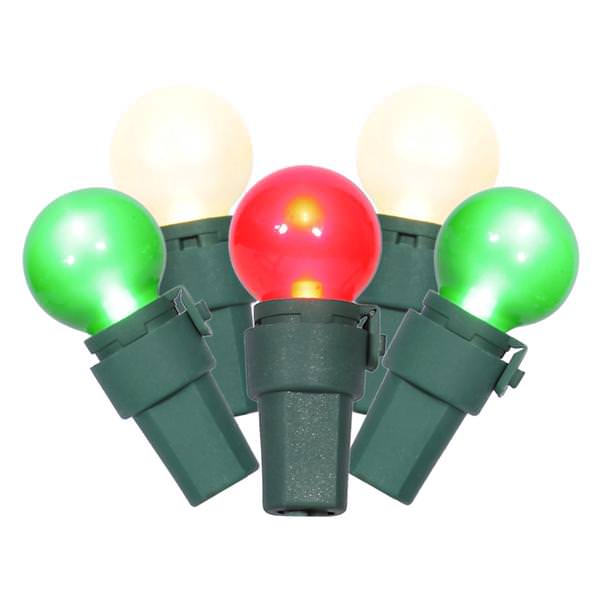 50 Light 16.3' Green Wire Red / Green / Warm White G15 Satin LED String with 4" Spacing