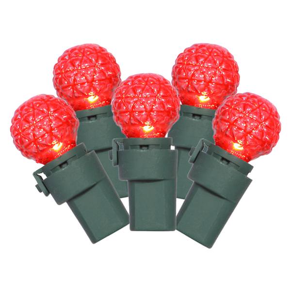 50 Light 16.3' Green Wire Red G15 Faceted LED String with 4" Spacing